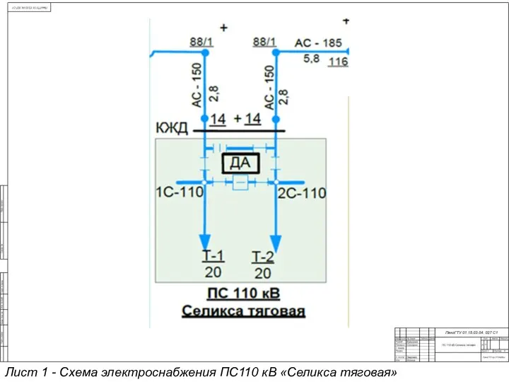Лист 1 - Схема электроснабжения ПС110 кВ «Селикса тяговая»