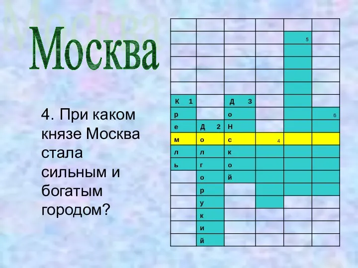 4. При каком князе Москва стала сильным и богатым городом? Москва