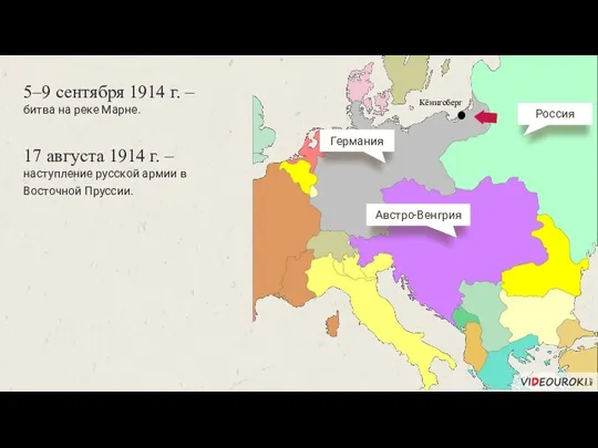 Германия Россия 5–9 сентября 1914 г. – битва на реке Марне. Австро-Венгрия Кёнигсберг