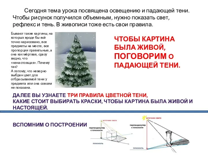 Сегодня тема урока посвящена освещению и падающей тени. Чтобы рисунок получился объемным,