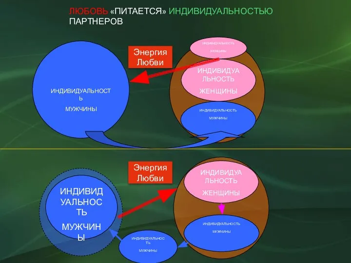 ИНДИВИДУАЛЬНОСТЬ МУЖЧИНЫ ИНДИВИДУАЛЬНОСТЬ МУЖЧИНЫ ИНДИВИДУАЛЬНОСТЬ ЖЕНЩИНЫ ЛЮБОВЬ «ПИТАЕТСЯ» ИНДИВИДУАЛЬНОСТЬЮ ПАРТНЕРОВ ИНДИВИДУАЛЬНОСТЬ ЖЕНЩИНЫ