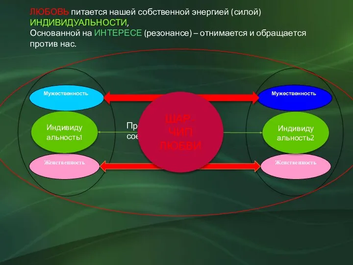 Женственность Мужественность Индивидуальность1 Мужественность Женственность Индивидуальность2 Проникновение, соединение ШАР-ЧИП ЛЮБВИ ЛЮБОВЬ питается