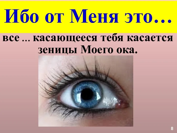 8 Ибо от Меня это… все … касающееся тебя касается зеницы Моего ока.