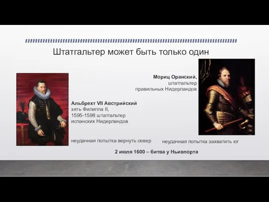 Штатгальтер может быть только один Альбрехт VII Австрийский зять Филиппа II, 1595-1598