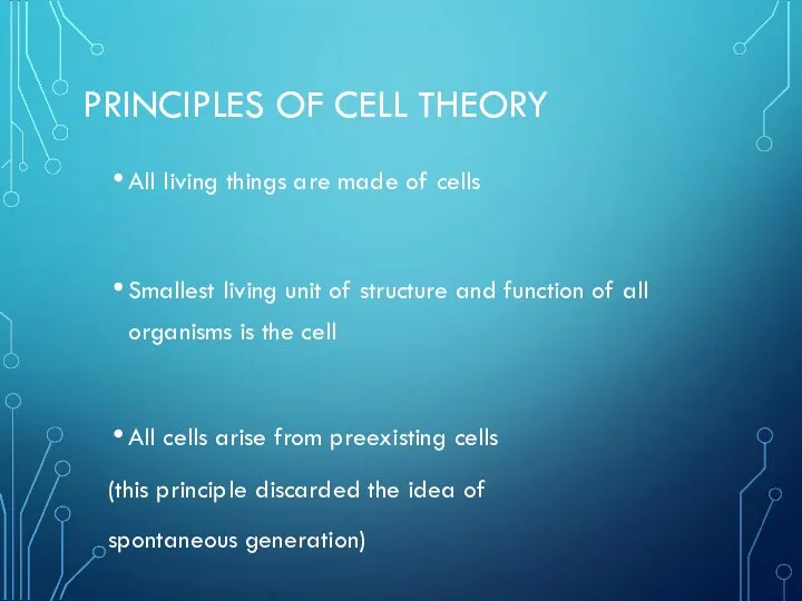 PRINCIPLES OF CELL THEORY All living things are made of cells Smallest