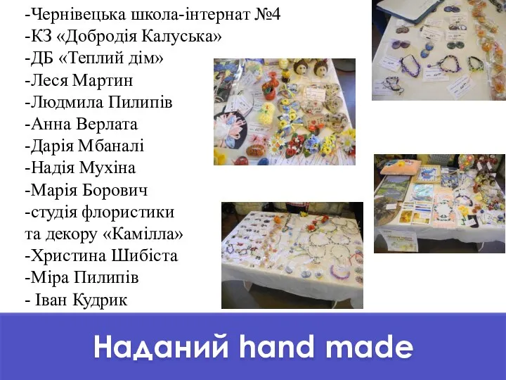 Наданий hand made -Чернівецька школа-інтернат №4 -КЗ «Добродія Калуська» -ДБ «Теплий дім»