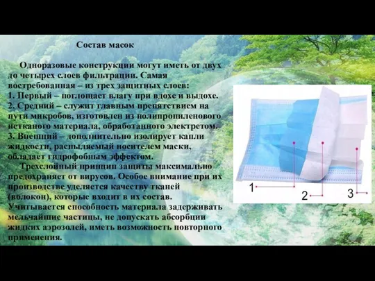 Состав масок Одноразовые конструкции могут иметь от двух до четырех слоев фильтрации.