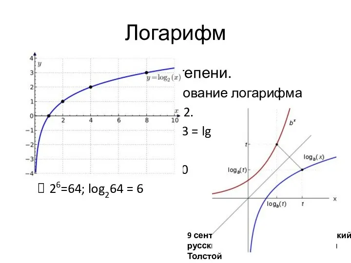 Логарифм Функция обратная степени. y = x2 ; lnxy = 2; x