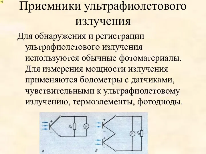 Приемники ультрафиолетового излучения Для обнаружения и регистрации ультрафиолетового излучения используются обычные фотоматериалы.