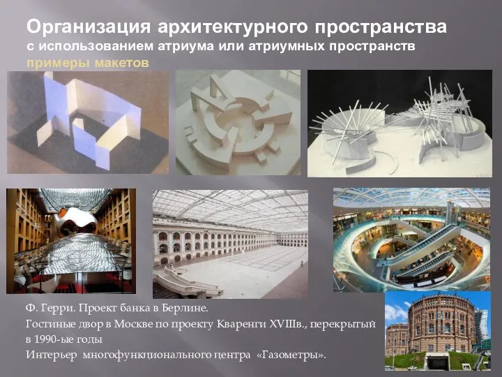 Организация архитектурного пространства с использованием атриума или атриумных пространств примеры макетов -;