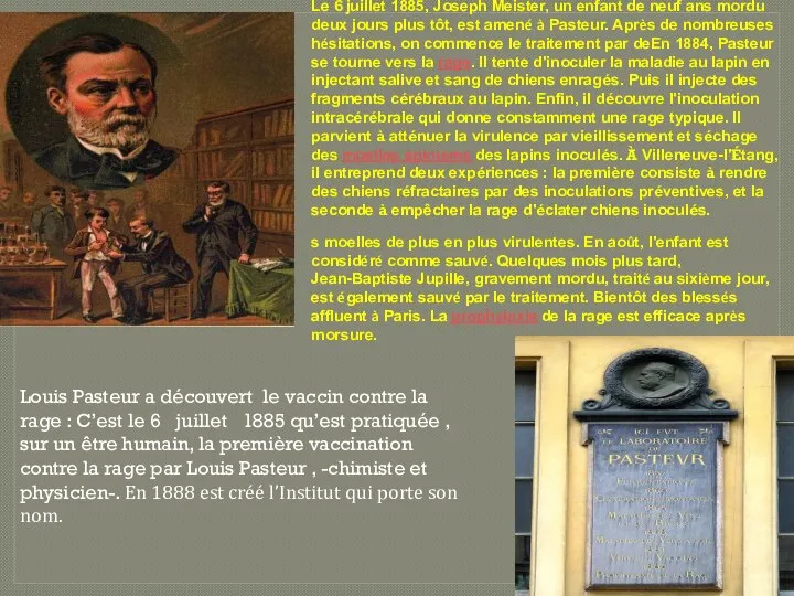 Le 6 juillet 1885, Joseph Meister, un enfant de neuf ans mordu