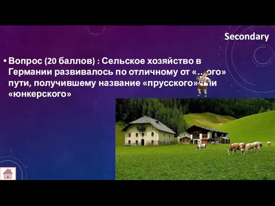 Secondary Вопрос (20 баллов) : Сельское хозяйство в Германии развивалось по отличному