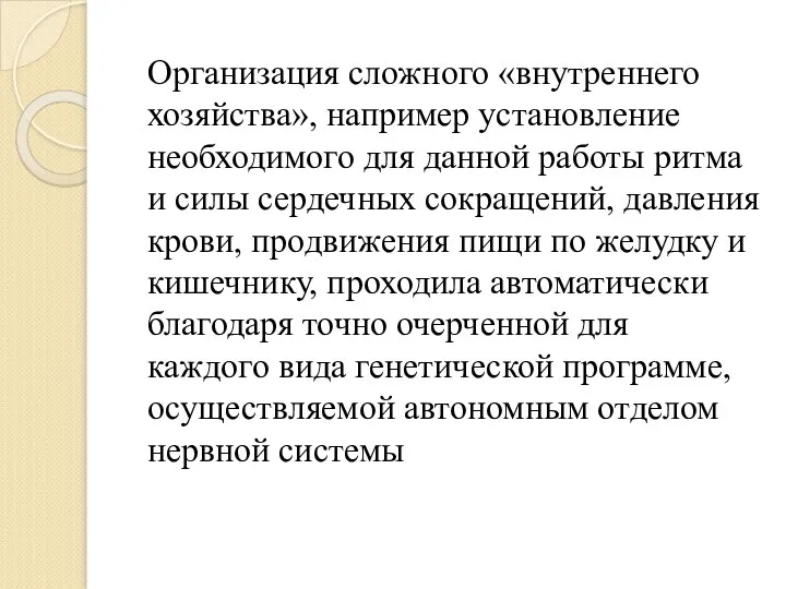 Организация сложного «внутреннего хозяйства», например установление необходимого для данной работы ритма и