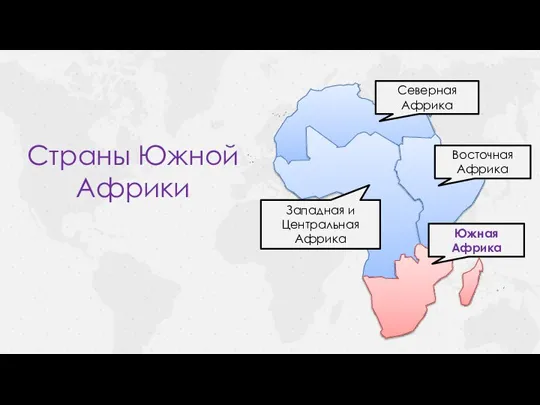 Северная Африка Западная и Центральная Африка Восточная Африка Южная Африка Страны Южной Африки