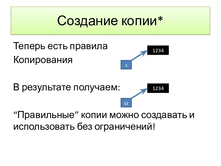 Создание копии* Теперь есть правила Копирования В результате получаем: “Правильные” копии можно