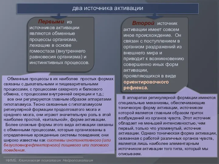 два источника активации НИМБ. Клиническая психология. Нейропсихология