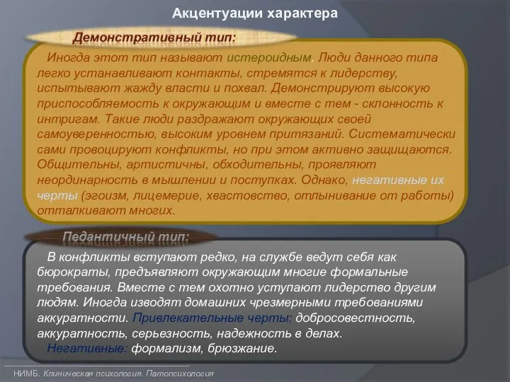 НИМБ. Клиническая психология. Патопсихология Акцентуации характера