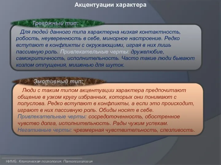 НИМБ. Клиническая психология. Патопсихология Акцентуации характера