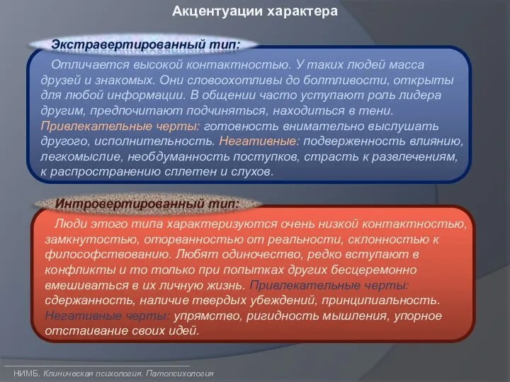 НИМБ. Клиническая психология. Патопсихология Акцентуации характера