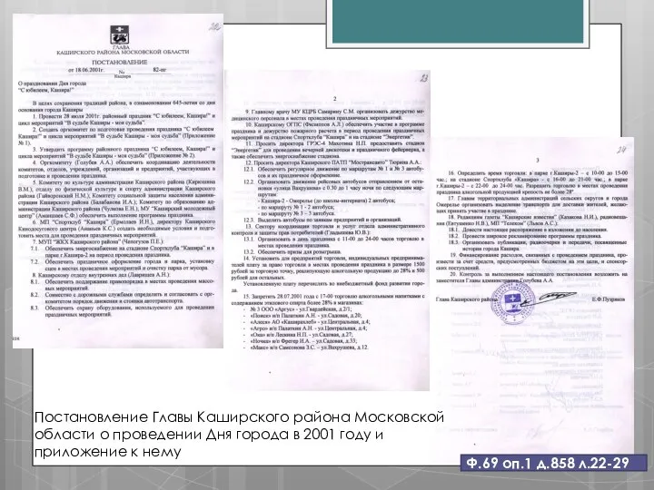Постановление Главы Каширского района Московской области о проведении Дня города в 2001