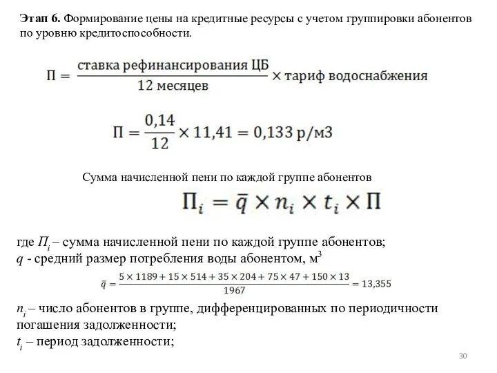 Этап 6. Формирование цены на кредитные ресурсы с учетом группировки абонентов по