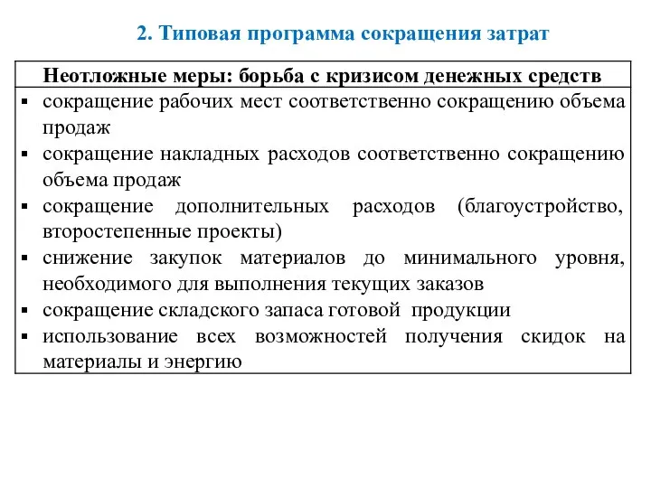 2. Типовая программа сокращения затрат