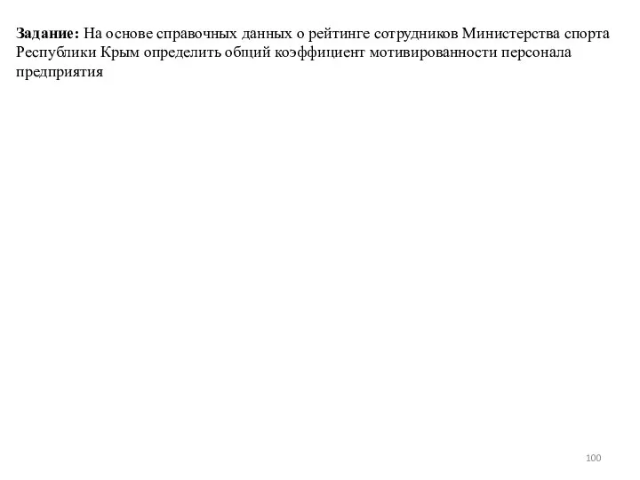 Задание: На основе справочных данных о рейтинге сотрудников Министерства спорта Республики Крым