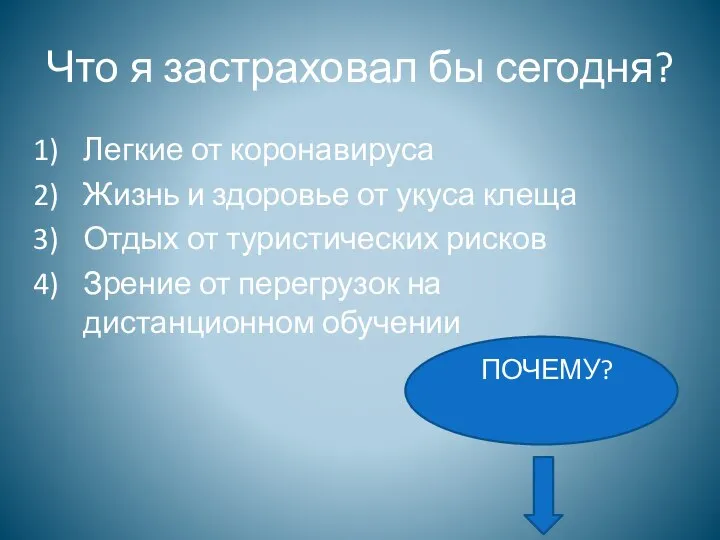 Что я застраховал бы сегодня? Легкие от коронавируса Жизнь и здоровье от