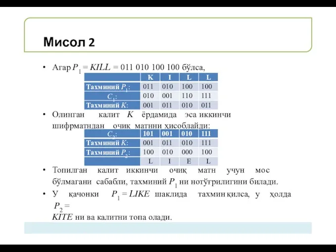 Мисол 2 Агар ?1 = ???? = 011 010 100 100 бўлса,