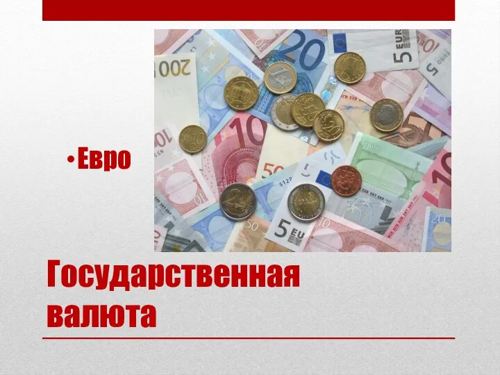 Государственная валюта Евро