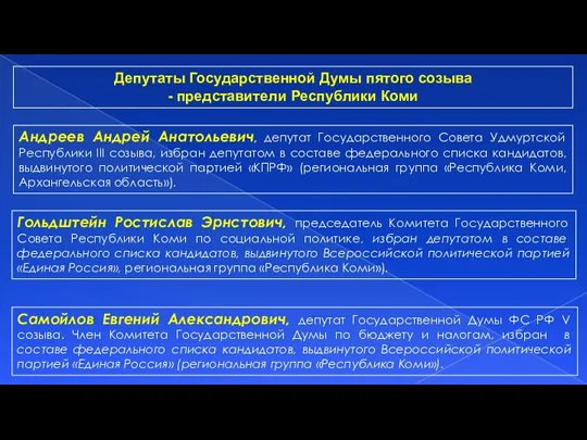 Депутаты Государственной Думы пятого созыва - представители Республики Коми Андреев Андрей Анатольевич,