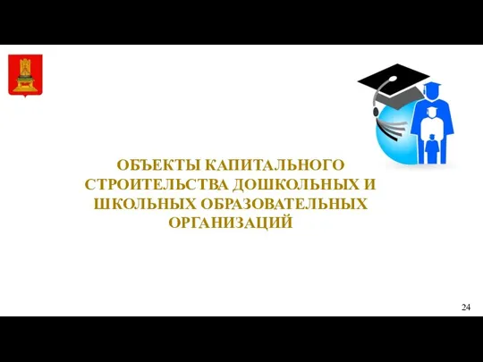 24 ОБЪЕКТЫ КАПИТАЛЬНОГО СТРОИТЕЛЬСТВА ДОШКОЛЬНЫХ И ШКОЛЬНЫХ ОБРАЗОВАТЕЛЬНЫХ ОРГАНИЗАЦИЙ