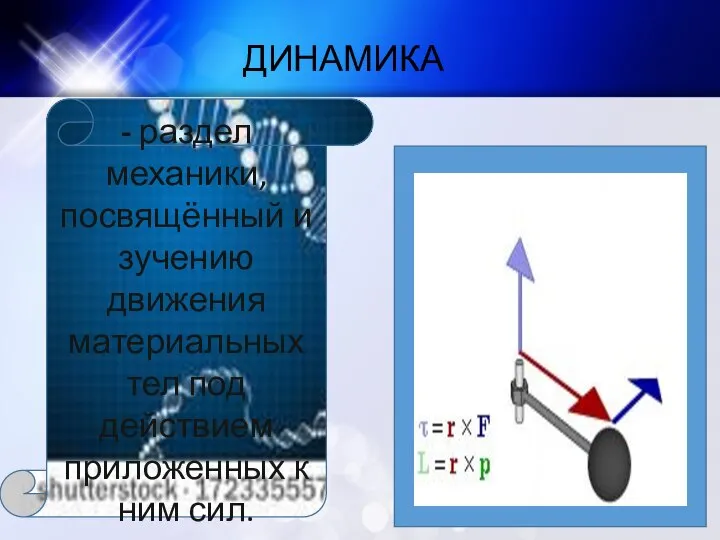 ДИНАМИКА Текст слайда - раздел механики, посвящённый изучению движения материальных тел под