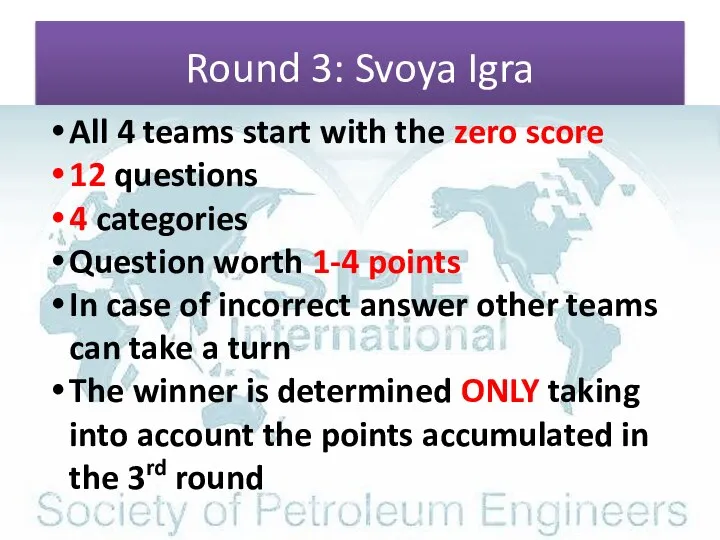 Round 3: Svoya Igra All 4 teams start with the zero score