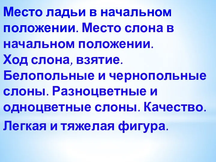 Место ладьи в начальном положении. Место слона в начальном положении. Ход слона,