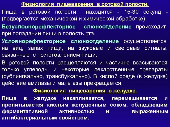 Физиология пищеварения в ротовой полости. Пища в ротовой полости находится - 15-30