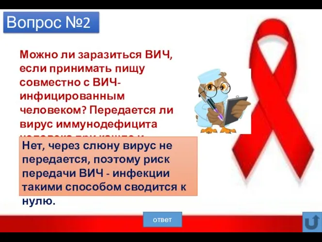 Вопрос №2 Можно ли заразиться ВИЧ, если принимать пищу совместно с ВИЧ-инфицированным