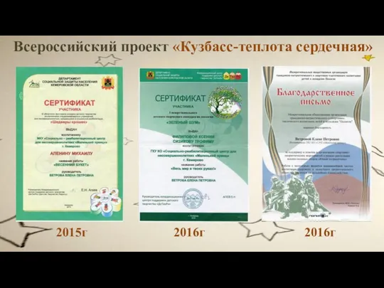 2015г 2016г 2016г Всероссийский проект «Кузбасс-теплота сердечная»