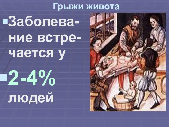 Грыжи живота Заболева-ние встре-чается у 2-4% людей