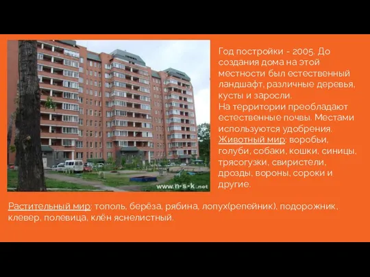 Год постройки - 2005. До создания дома на этой местности был естественный