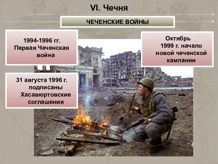 VI. Чечня ЧЕЧЕНСКИЕ ВОЙНЫ 1994-1996 гг. Первая Чеченская война 31 августа 1996