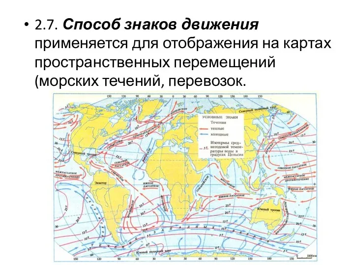 2.7. Способ знаков движения применяется для отображения на картах пространственных перемещений (морских течений, перевозок.