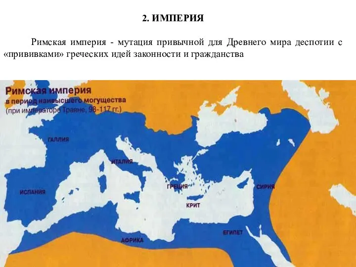 2. ИМПЕРИЯ Римская империя - мутация привычной для Древнего мира деспотии с