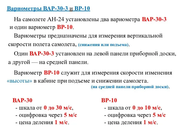 а другой — на средней панели. Вариометры ВАР-30-3 и ВР-10 и один