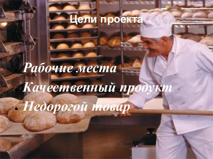 Цели проекта Рабочие места Качественный продукт Недорогой товар