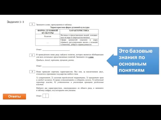 Задания 1–3 Это базовые знания по основным понятиям Ответы