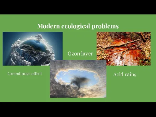 Modern ecological problems Greenhouse effect Acid rains Ozon layer