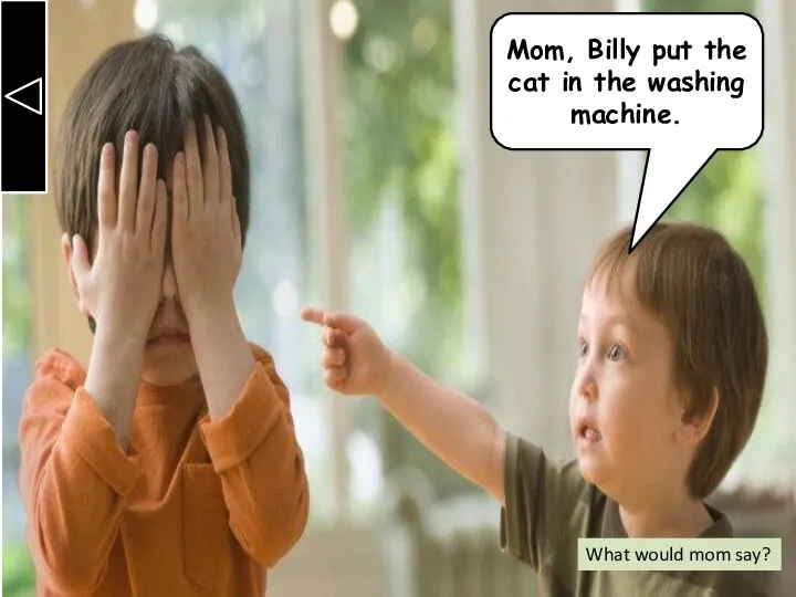 Mom, Billy put the cat in the washing machine. What would mom say?