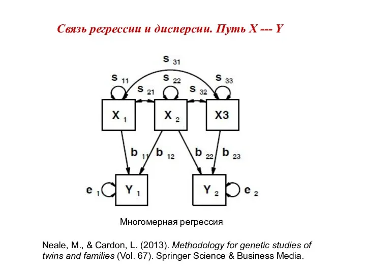 Связь регрессии и дисперсии. Путь X --- Y Многомерная регрессия Neale, M.,