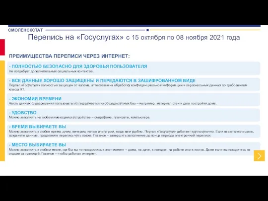 Перепись на «Госуслугах» с 15 октября по 08 ноября 2021 года ПРЕИМУЩЕСТВА